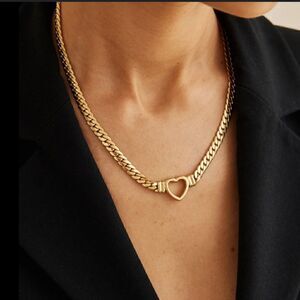 Anthropologie Gold Heart Link Necklace